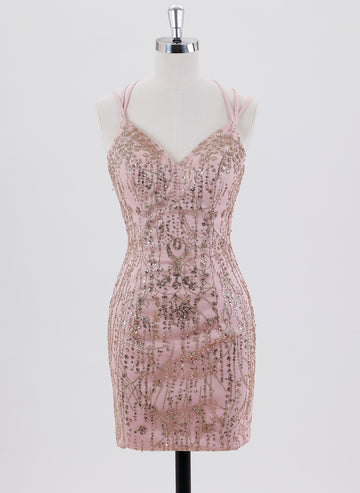 Sheath/Column Spaghetti Straps Short Sequin Homecoming Dress With Sequins