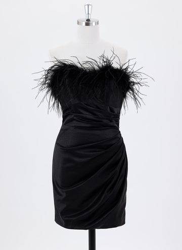 Sheath/Column Sleeveless Short Satin Homecoming Dress With Feather