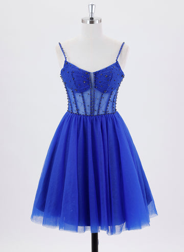 Ball-Gown/Princess Spaghetti Straps Short Tulle Homecoming Dress With Sequins