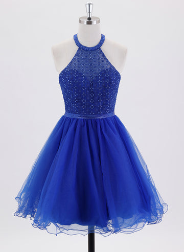 Ball-Gown/Princess Sleeveless Short Tulle Homecoming Dress With Rhinestone