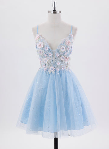 Ball-Gown/Princess Sleeveless Short Tulle Homecoming Dress With Appliques