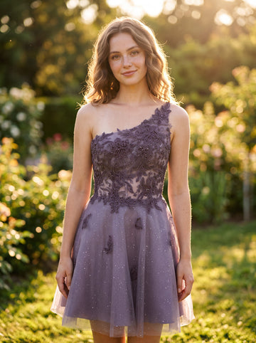 A-line Sleeveless Short Tulle Homecoming Dress With Sequins