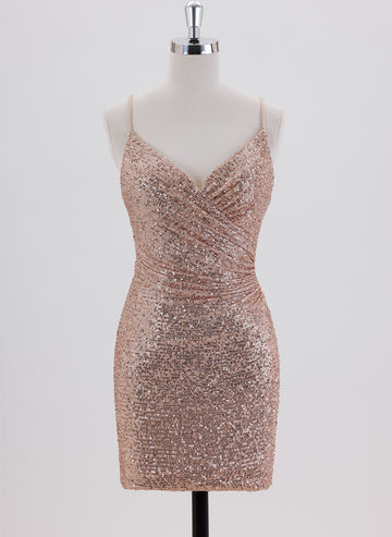 Sheath Spaghetti Straps Short Sequin Homecoming Dress With Sequins