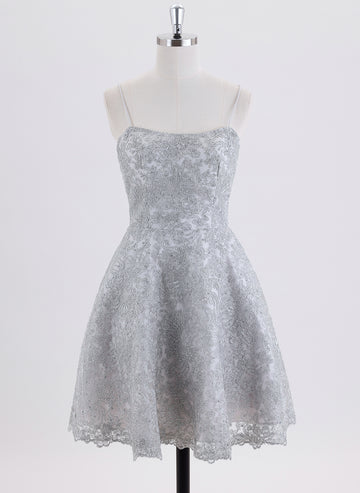 A-line Spaghetti Straps Short Lace Homecoming Dress