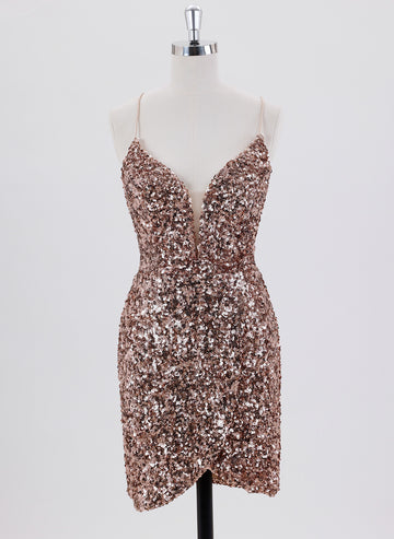 Sheath/Column Spaghetti Straps Short Sequin Homecoming Dress With Sequins