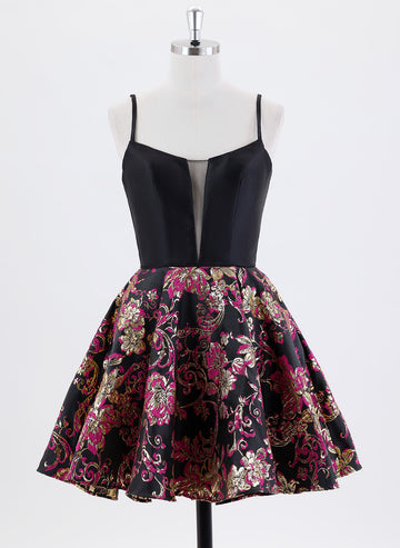 Ball-Gown/Princess Spaghetti Straps Short Jacquard Homecoming Dress