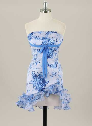 Sheath/Column Sleeveless Short Silky Satin Homecoming Dress With Ruffle