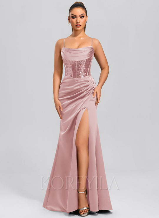 Sheath/Column Cowl Floor-Length Sequin Satin Maxi Dresses With Sequins