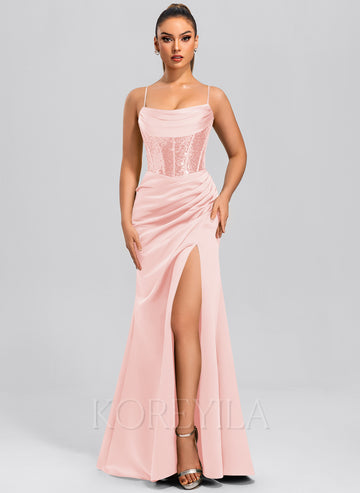Sheath/Column Cowl Floor-Length Sequin Satin Maxi Dresses With Sequins