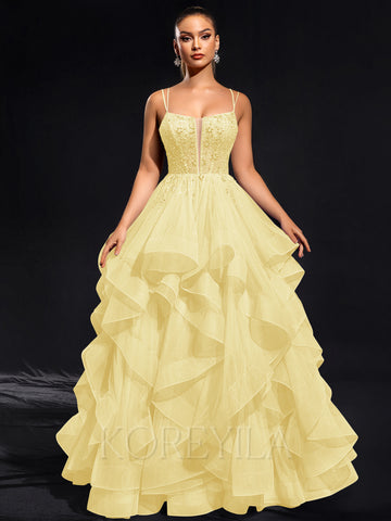Ball-Gown/Princess Scoop Floor-Length Tulle Maxi Dresses With Rhinestone Beading