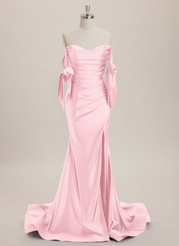 Trumpet/Mermaid Off the Shoulder Sweep Train Jersey Maxi Dresses With Pleated Bow