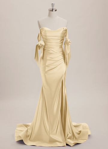 Trumpet/Mermaid Off the Shoulder Sweep Train Jersey Maxi Dresses With Pleated Bow