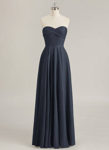 A-line Sweetheart Floor-Length Jersey Prom Dresses With Pleated