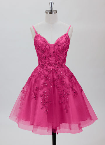 A-line V-Neck Short Tulle Homecoming Dress With Sequins