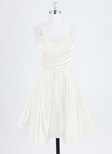 A-line Spaghetti Straps Short Satin Homecoming Dress With Pleated
