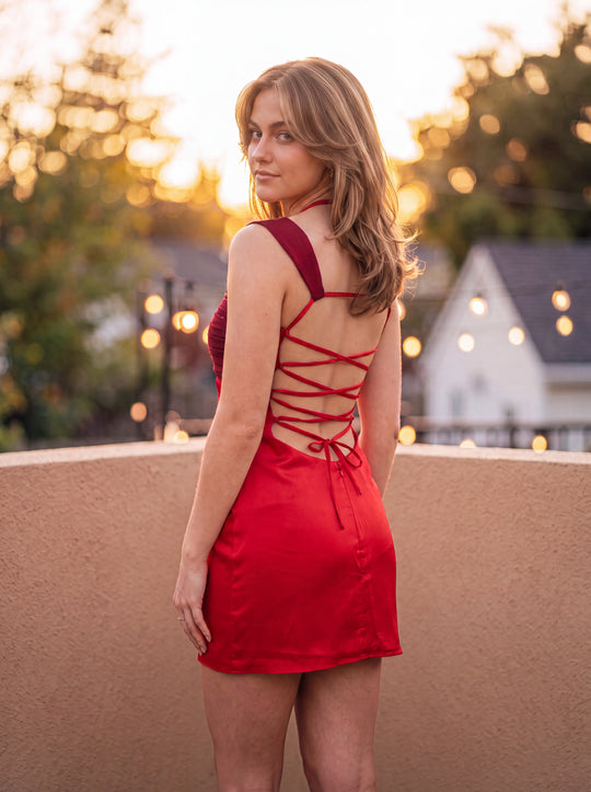 The Siren Energy Two-Tone Lace-Up Satin Mini | HoCo & Party