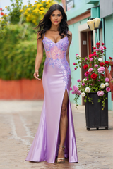 Spaghetti Straps V-Neck Sequins Jersey Trumpet/Mermaid Maxi Dress With Leg Slit