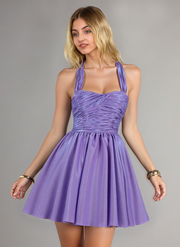 Ball-Gown/Princess Sleeveless Short Metallic Homecoming Dress With Pleated