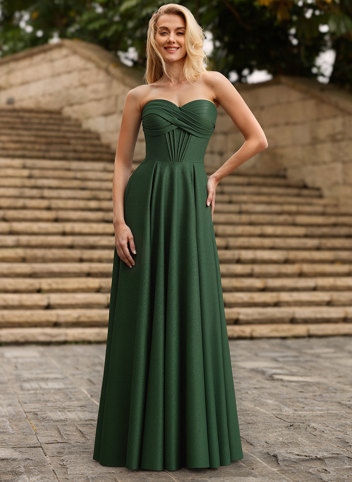 A-line Sweetheart Floor-Length Jersey Prom Dresses With Pleated