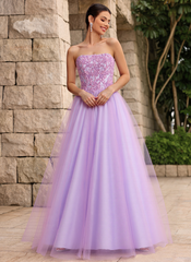 Ball-Gown/Princess Sweetheart Floor-Length Tulle Prom Dresses With Beading
