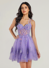 Ball-Gown/Princess V-Neck Short Tulle Mini Dress