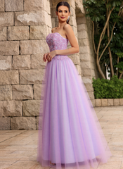 Ball-Gown/Princess Sweetheart Floor-Length Tulle Prom Dresses With Beading