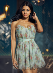 A-line Sweetheart Short Tulle Mini Dress With Bow Pleated