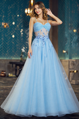 Sleeveless Sweetheart Sequins 3D Floral Tulle Ball-Gown/Princess Maxi Dress