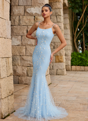 Trumpet/Mermaid Scoop Sweep Train Tulle Lace Maxi Dresses With Sequins