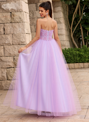 Ball-Gown/Princess Sweetheart Floor-Length Tulle Prom Dresses With Beading