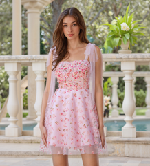 Sleeveless Sweetheart 3D Floral Tulle Ball-Gown/Princess Mini Dress