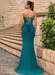 Trumpet/Mermaid Sweetheart Sweep Train Jersey Prom Dresses With Beading Sequins