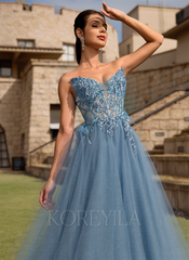 Ball-Gown/Princess V-Neck Sweep Train Tulle Prom Dresses With Beading Sequins