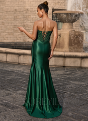 Trumpet/Mermaid Scoop Floor-Length Lace Jersey Prom Dresses With Beading