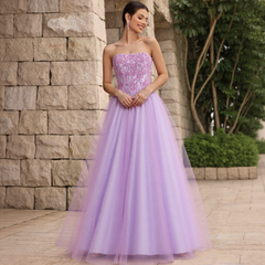 Ball-Gown/Princess Sweetheart Floor-Length Tulle Prom Dresses With Beading
