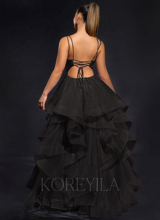 Ball-Gown/Princess Scoop Floor-Length Tulle Maxi Dresses With Rhinestone Beading