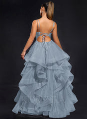 Ball-Gown/Princess Scoop Floor-Length Tulle Maxi Dresses With Rhinestone Beading
