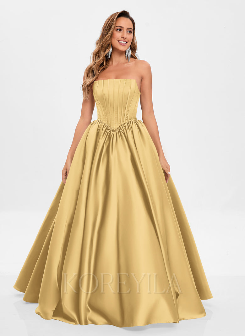 Ball-Gown/Princess Straight Floor-Length Satin Prom Dresses KOREYILA Ball-Gown/Princess Straight Floor-Length Satin Prom Dresses KOREYILA