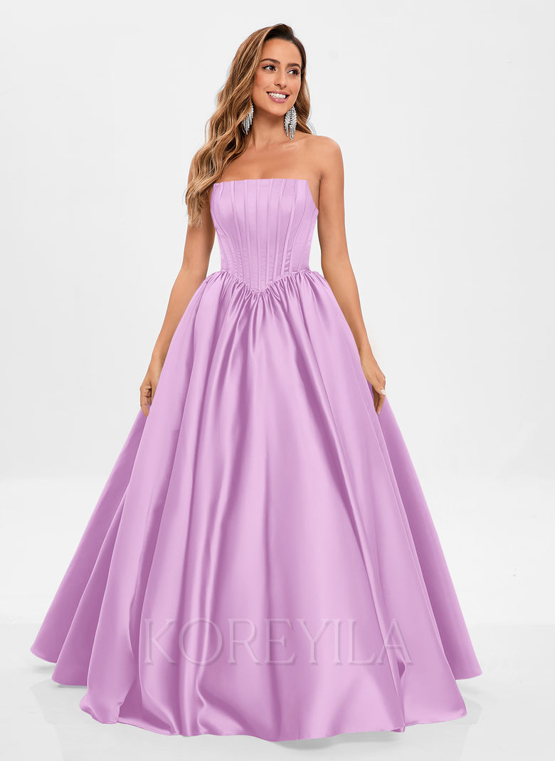 Ball-Gown/Princess Straight Floor-Length Satin Prom Dresses  KOREYILA