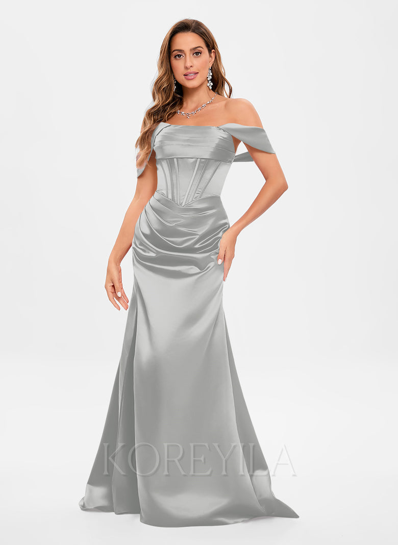 trumpet mermaid off the shoulder sweep train satin prom dress Trumpet/Mermaid Off the Shoulder Sweep Train Satin Prom Dresses – KOREYILA