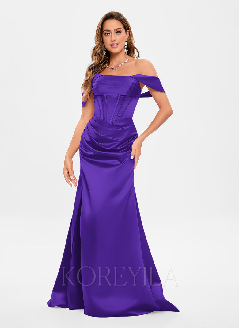 trumpet mermaid off the shoulder sweep train satin prom dress Trumpet/Mermaid Off the Shoulder Sweep Train Satin Prom Dresses – KOREYILA