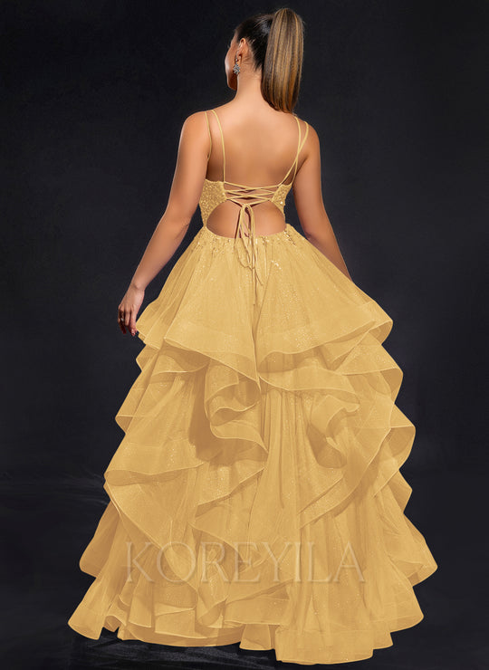 Ball-Gown/Princess Scoop Floor-Length Tulle Maxi Dresses With Rhinestone Beading