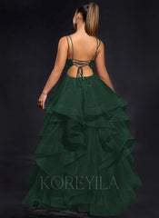 Ball-Gown/Princess Scoop Floor-Length Tulle Maxi Dresses With Rhinestone Beading