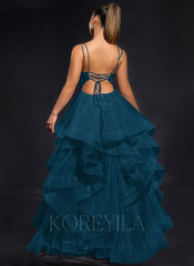 Ball-Gown/Princess Scoop Floor-Length Tulle Maxi Dresses With Rhinestone Beading