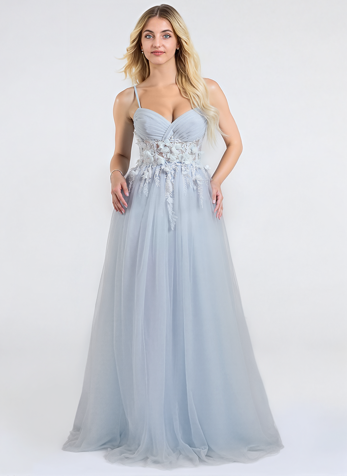 Ball-Gown/Princess V-Neck Floor-Length Jersey Maxi Dresses With Sequins 3D Floral