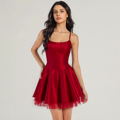 Ball-Gown/Princess Square Short Satin Mini Dress