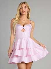 Ball-Gown/Princess Spaghetti Straps Short Satin Homecoming Dress With Pleated