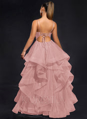 Ball-Gown/Princess Scoop Floor-Length Tulle Maxi Dresses With Rhinestone Beading