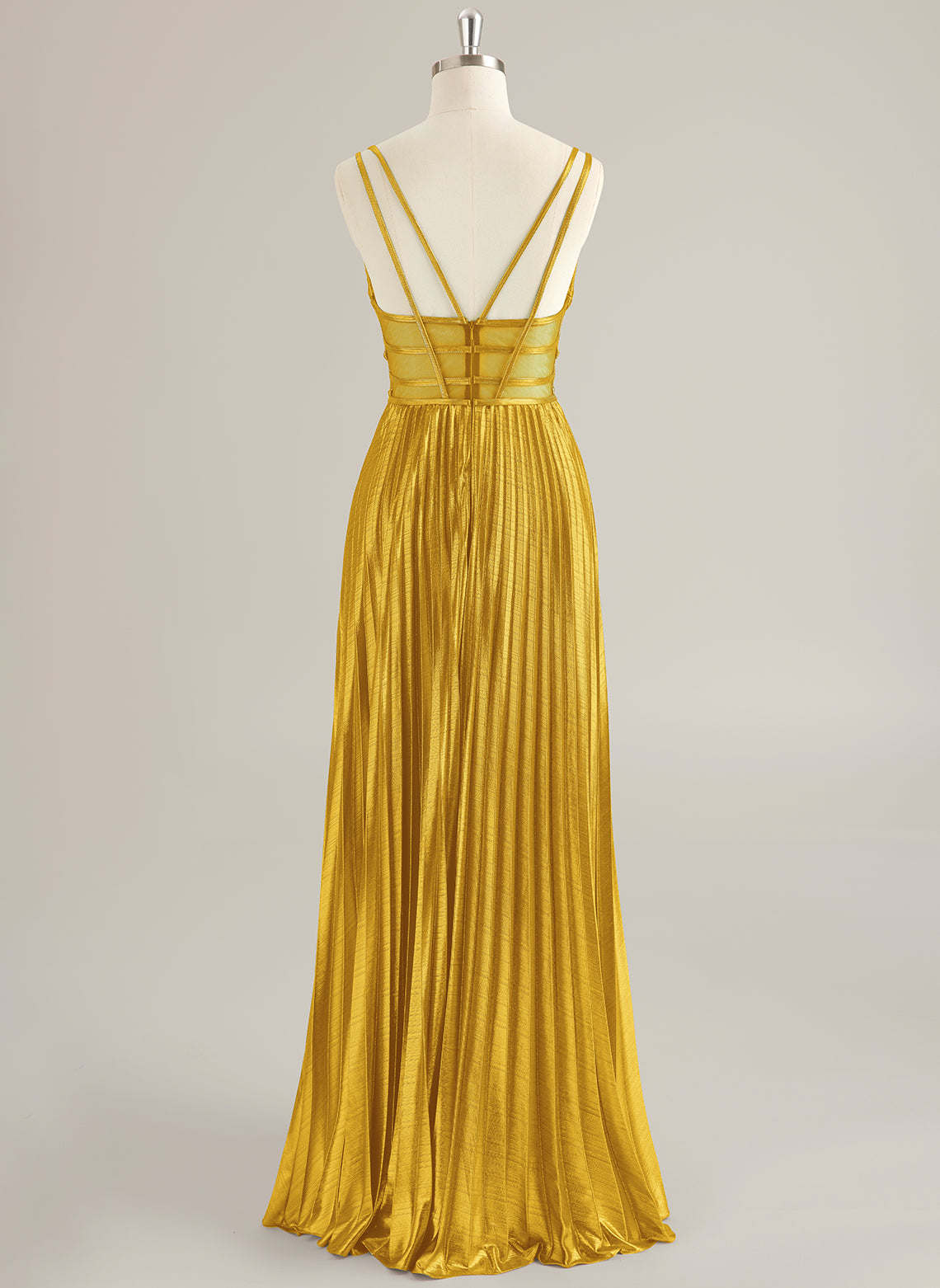 A-line V-Neck Floor-Length Jersey Prom Dresses With Pleated