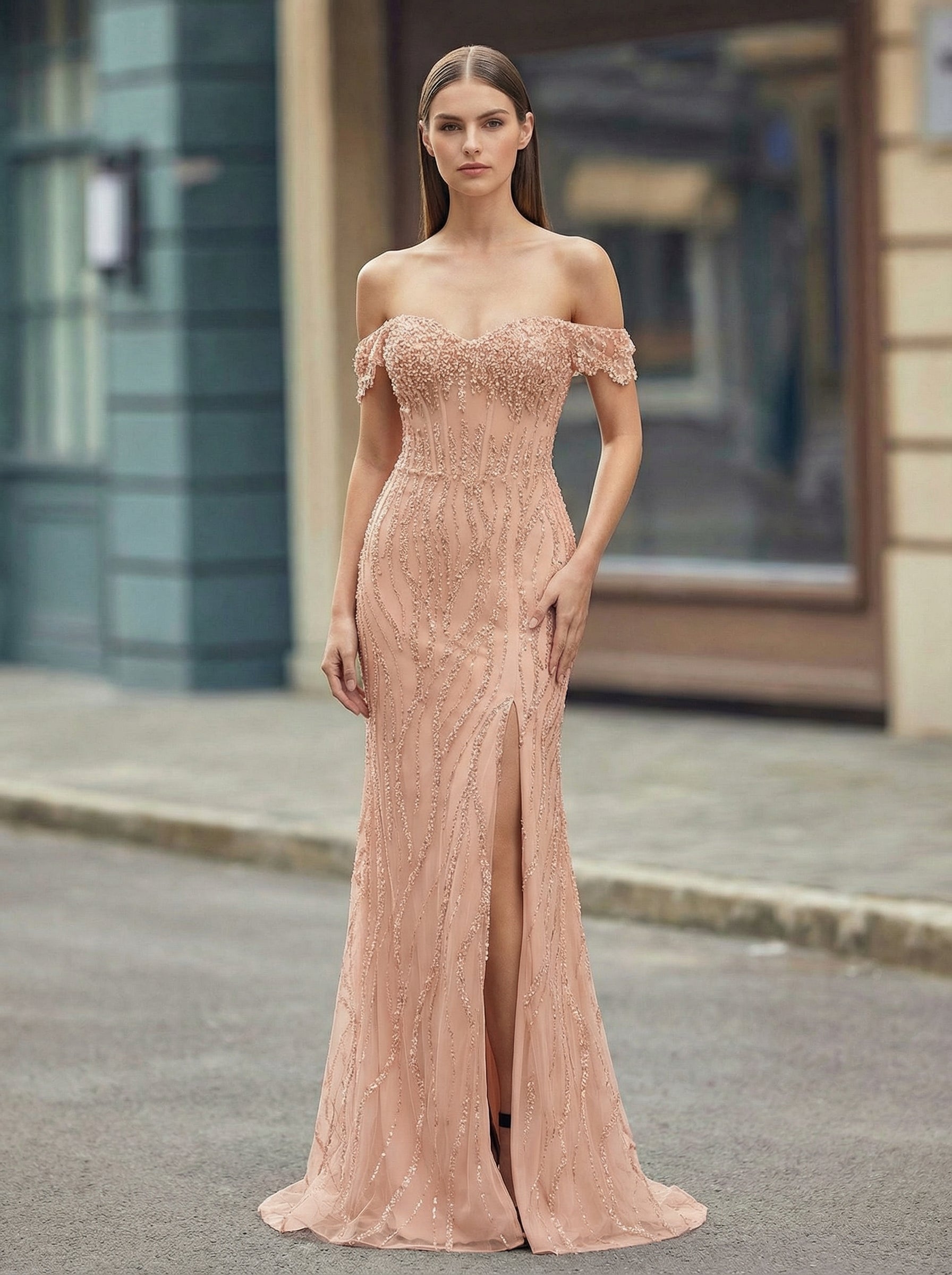 Trumpet/Mermaid Off the Shoulder Sweep Train Sequin Maxi Dresses With Sequins